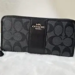 【美品】COACH　ラウンドジップファスナー　長財布　PVC　黒　F54630