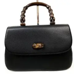 美品 GUCCI ハンドバッグ バンブー レザー ターンロック ブラック 希少