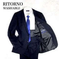 極美品 RITORNO ビジネススーツ ブラックストライプ ウォッシャブル A6