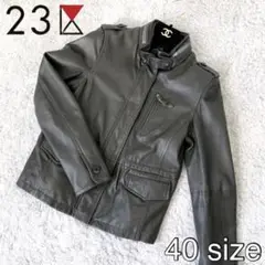 【美品】23区 スタンドカラー ラムレザージャケット オリーブ 40サイズ