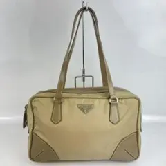 PRADA プラダ ロゴプレート ショルダー トートバッグ ベージュ レディース