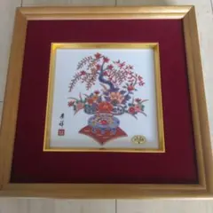 肉筆　今尾景祥　扇面　紅葉に小鳥　花鳥画　額装 肉筆 今尾景祥 扇面 紅葉に小鳥 花鳥画 額装