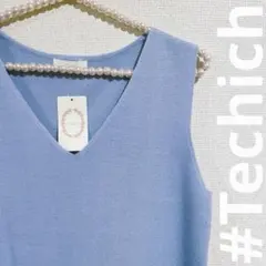 【#Techich 新品未使用タグ付】ミラノリブノースリーブ　Vネック　ニット