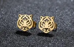 （新品）虎の顔デザイン ピアス(両耳用)