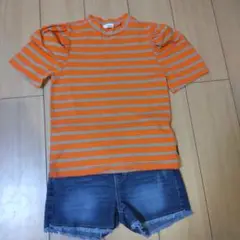 NeWo オレンジストライプ Tシャツ NAVY ズボン 150
