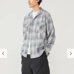 新品【BEAMS】オンブレチェック オープンカラーシャツ　グレー
