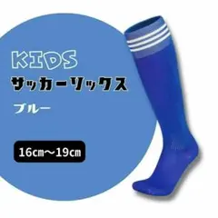 サッカーソックス　16～19 青×白 3本ライン　子供　ストッキング