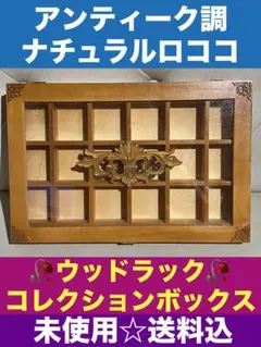 未使用♦️ナチュラルロココ仕様 コレクションケース♦️ウッドラック♦️仕切り多♦️送料込