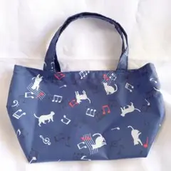 ナイロン製エコバッグ　音符猫(ネイビー)