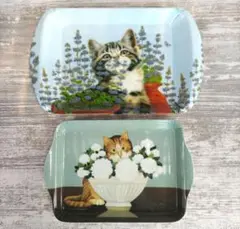 猫のメラミントレー×2　イタリア　オーストラリア　ミニトレイ　小物入れ　猫好き