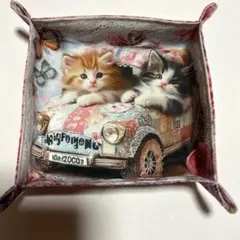 ハンドメイド　ファブリックトレイ　ねこ柄