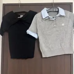2点セット　INGNI イング　ダブルカラー胸刺繍半袖ポロニット　グレー　ブルー
