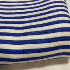 リネン100% 110cm×100 ブルー×白　ボーダー　生地　ハギレ