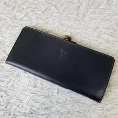 IL BISONTE 長財布 レザー がま口 ロゴ型押し グレー系