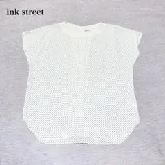 90s フレンチスリーブブラウス(M)ドット　シアー　肌見せ　大人可愛い　レトロ