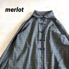 merlot　チェック柄チャイナボタンコットンネルシャツ　丸襟　秋色