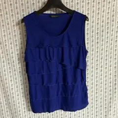 濃紺 フリル ノースリーブ トップス