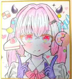 お菓子とケーキを浮かす悪魔の女の子　美少女　手描き　イラスト　魔族　ツインテール