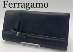 サルヴァトーレ フェラガモ 長財布 ブラック レザー ボタン オシャレ