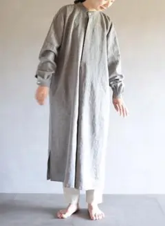 えみおわす リネンシャツワンピース M グレー