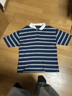 ストライプ ポロシャツ 半袖 ネイビー