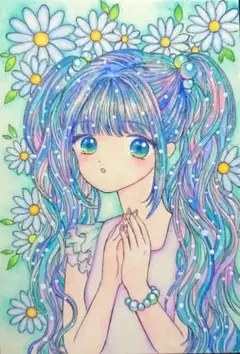 手描きイラスト オリジナルイラスト アナログイラスト 透明水彩 ハガキサイズ