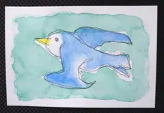 【原画・水彩画】　青い鳥　A6サイズ