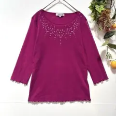 【PRIMATTIVO 】ブラウス　カットソー　スパンコール　ワインレッド　M