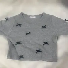 SPINNS リボン装飾 グレー Tシャツ Mサイズ