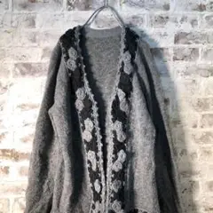【ヴィンテージ】昭和レトロ 立体刺繍カーディガン 花柄 古着usedAS105