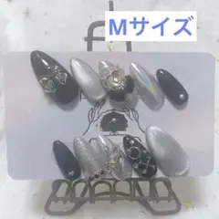 自作ネイルチップ　現品/ブラック・シルバー/地雷系ネイル