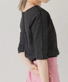 【美品】kastane　テレコボーダー5分袖Tee