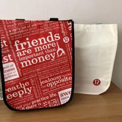 lululemon ショップバッグ 小2点セット エコバッグ　レッド&ホワイト