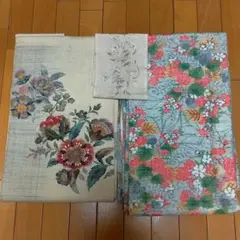 ライトグレー 花 葉 紬 袷着物