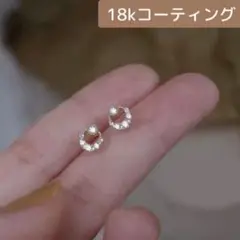 人気 ミニ 月ピアス 高級感ダイヤ K18コーティング 韓国 大人可愛い