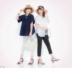 QVC☆アンドラブ☆ 袖リボンの異素材MIXプルオーバー(*ˊ˘ˋ*)ネイビーM