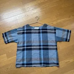 Lサイズ 青系 チェック柄 半袖シャツ
