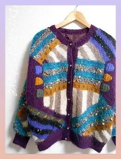 個性的！カラフル立体加工総柄デザインニット