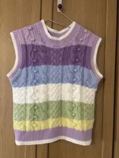 Adonisis フラワー刺繍 ❣️ノースリーブセーター　ベスト　完売品 Adonisis】サテンプリントニットTOP 花柄 フラワー 薄手 バスト