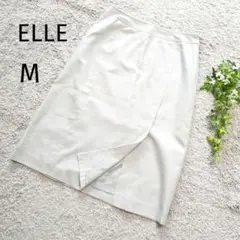 ELLE　エル　タイトスカート　麻混　リネン混　ブルーグレー　スリット入4443