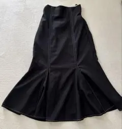 美品★黒　マーメイドスカート　ロングスカート ホワイトステッチ　L