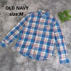 オールドネイビー OLD NAVY 青白赤のチェック柄 長袖シャツ 【M】