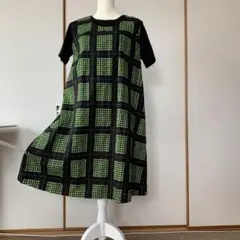 ハンドメイド　上質なコットン フレンチチュニックワンピース　グリーンと黒