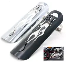 汎用 バイク マフラーガード ヒートガード プロテクター ファイヤー 黒 メッキ