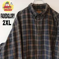 USA古着 FADEDGLORY ネルシャツ　2XL モスグリーン　ブラック
