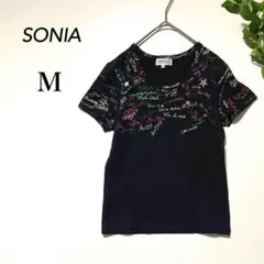 ソニアリキエル 半袖Tシャツ ブラック プリント 綿 カジュアル ロゴ入り