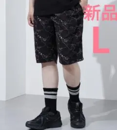新品 Anchor Smith サマースウェット 総柄 イージーハーフパンツ 黒