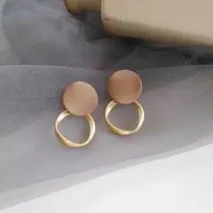 【SALE】茶色 金フープ ピアス