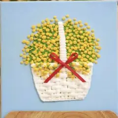 ミモザバスケット　✳︎ テクスチャーアート　原画　アクリル画　オリジナル