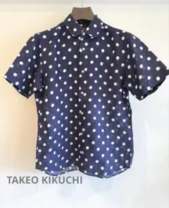 TAKEO KIKUCHI 水玉　ドット　半袖シャツ　麻100% サイズ2